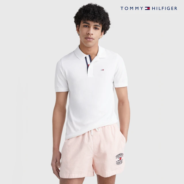 Tommy Hilfiger 官方旗艦館 TOMMY JEANS 旗幟修身 POLO 衫_白色