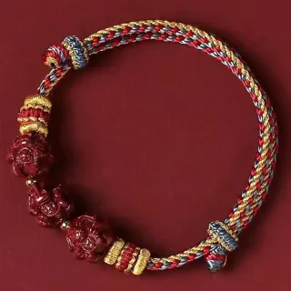 【MoonDy】交換禮物 硃砂手鍊 手工編織 五行手鍊 三合生肖 本命年 紅繩 開運 十二生肖 幸運手環 招 