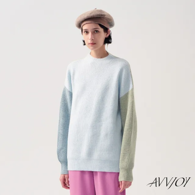 【AVVJOY 艾薇卓爾】落肩雙色袖毛衣(羊毛 毛衣 針織衫 針織毛衣 針織上衣 長袖毛衣 CLA0381TP)
