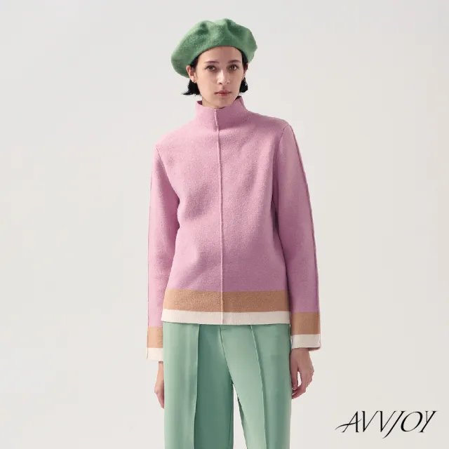 【AVVJOY 艾薇卓爾】高領下擺撞色毛衣(羊毛 毛衣 針織衫 針織毛衣 針織上衣 長袖毛衣 CLA0387TP)