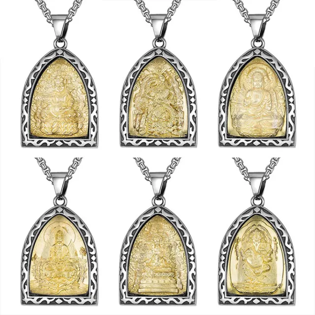 【MoonDy】佛像 黃財神 度母 佛祖 觀音 象神 關公 鈦鋼項鍊 守護神 吊墜 佛牌鍊 護身符 招