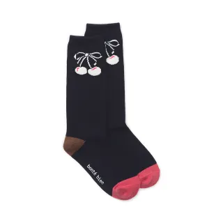 【bonte bien】櫻桃蝴蝶結長襪(藏青色)