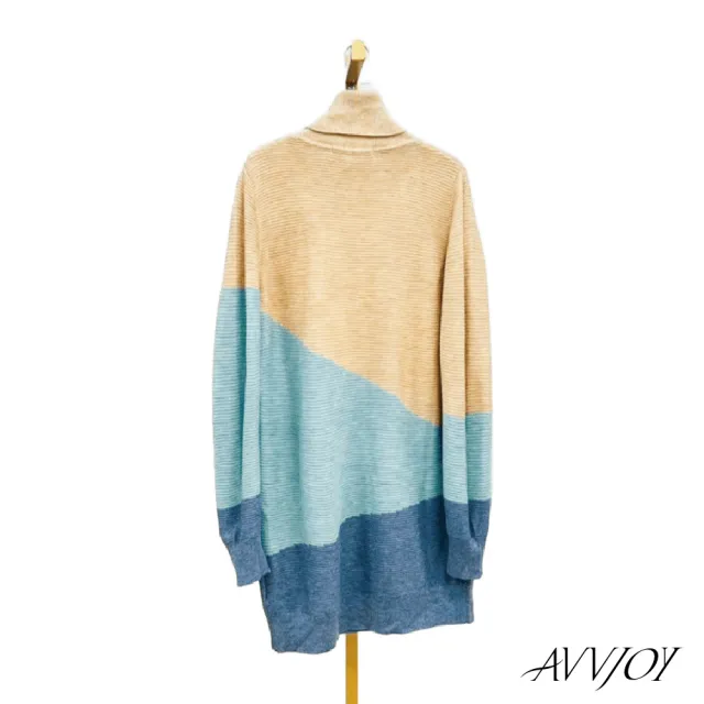 【AVVJOY 艾薇卓爾】高領幾何色塊針織長上衣(羊毛 毛衣 針織衫 針織毛衣 針織上衣 長袖毛衣 CLA0372TP)