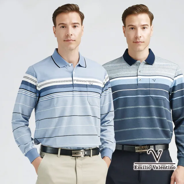 【Emilio Valentino 范倫鐵諾】男長袖POLO衫 保暖棉質磨毛 polo衫 長袖上衣 出清品(多款選)