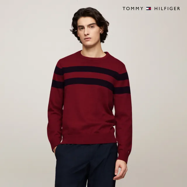 【TOMMY HILFIGER】官方旗艦館 條紋圓領針織毛衣_粉紅色