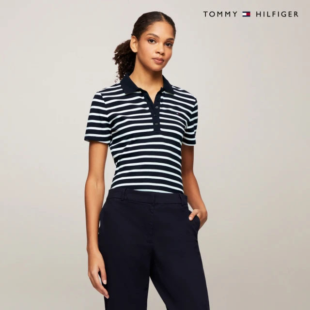 Tommy Hilfiger 官方旗艦館 條紋短袖修身Polo衫_藍色