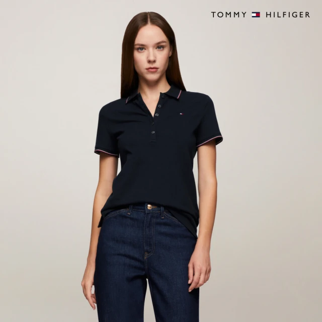 Tommy Hilfiger 官方旗艦館 短袖飾邊 Polo 衫_藍色