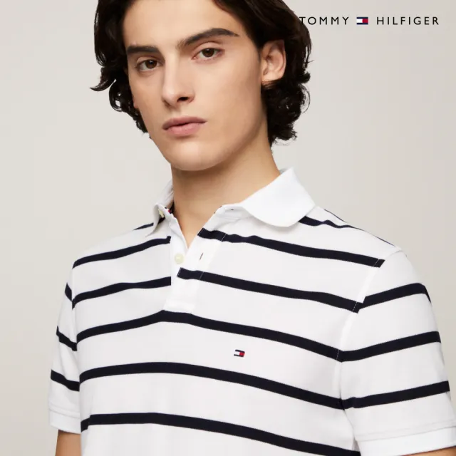 【TOMMY HILFIGER】官方旗艦館 精緻條紋彈性 Polo 衫_裸色