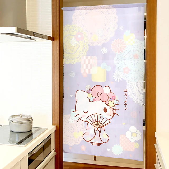 小樽漁場 日本製造 Hello Kitty 和風浴衣凱蒂貓 三麗鷗系列門簾(日本正版 凱蒂貓 三麗鷗 和風門簾)