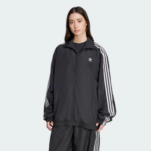 adidas 愛迪達 外套 女 運動風衣外套 三葉草 寬鬆版 FB OS TT 黑 JD3392(S2903)