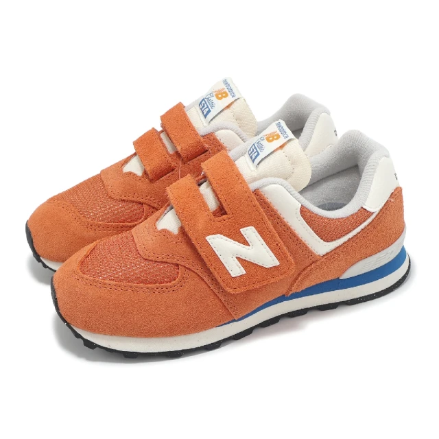 NEW BALANCE 休閒鞋 574 中童 寬楦 橘白 小朋友 魔鬼氈 麂皮 緩衝 經典 NB(PV574VPA-W)