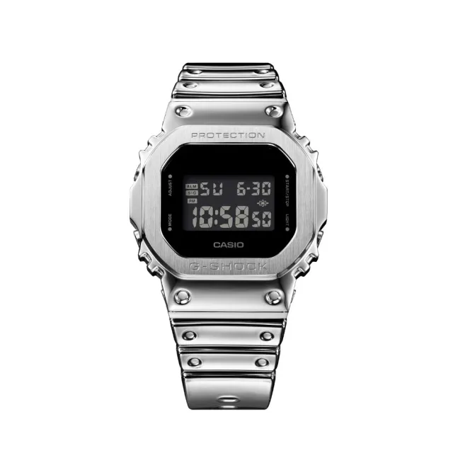 【CASIO 卡西歐】G-SHOCK 金屬光澤 金屬錶殼 經典方型 銀_GM-5600YM-8_43.2mm
