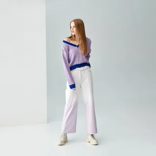 【iROO】漸層粉紫牛仔寬褲