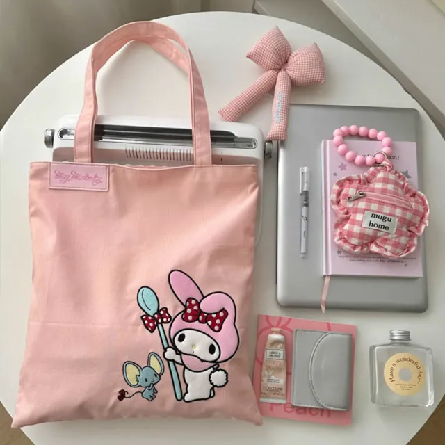【SANRIO 三麗鷗】雙11 三麗鷗牛仔帆布補習袋手提袋單肩包 可裝A4(酷洛米/大耳狗/美樂蒂/凱蒂貓