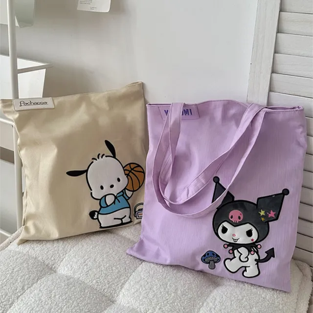 【SANRIO 三麗鷗】雙11 三麗鷗牛仔帆布補習袋手提袋單肩包 可裝A4(酷洛米/大耳狗/美樂蒂/凱蒂貓