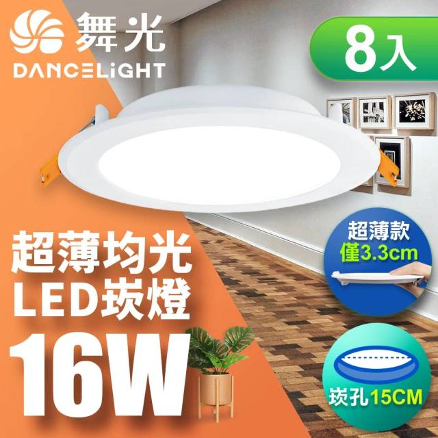 【DanceLight 舞光】8入組 16W 崁孔15cm嵌燈 LED索爾崁燈 坎燈(白光/黃光/自然光)