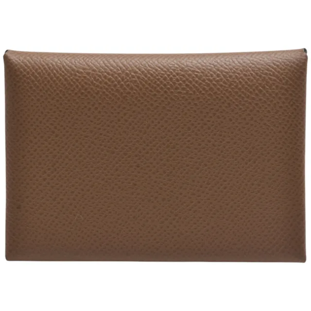 【Hermes 愛馬仕】經典calvi duo EPSON牛皮折疊暗釦名片/零錢包(栗棕色H083035CK-BROWN)