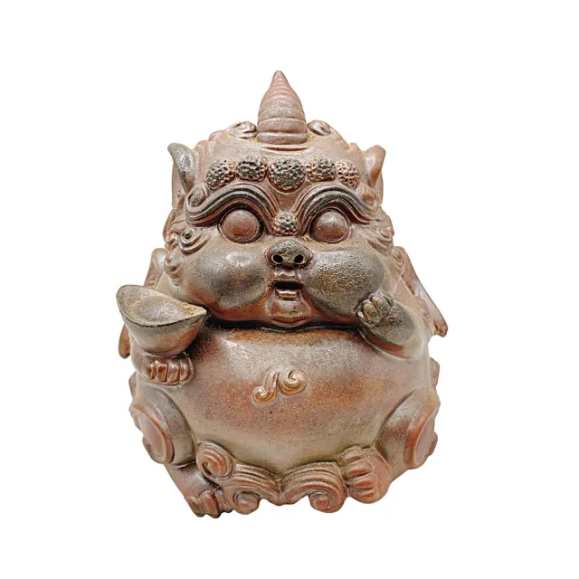 【藏古祥館】財燒財寶拖金獨角獸擺飾(柴燒)