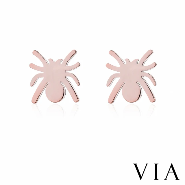 VIAVIA 白鋼耳釘 蜘蛛耳釘/昆蟲系列 可愛小蜘蛛造型白鋼耳釘(玫瑰金色)