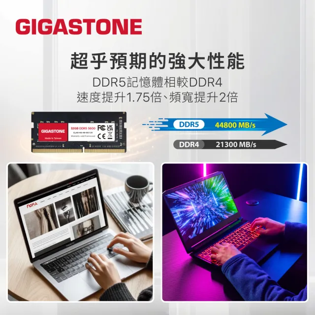 【GIGASTONE 立達】DDR5 5600MHz 16GB 筆記型記憶體單入(NB專用)