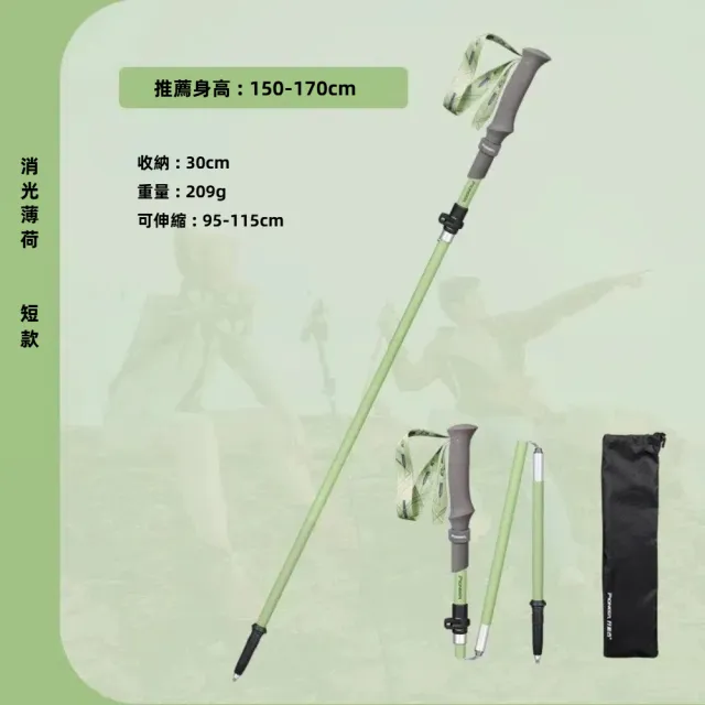 【Pioneer 開拓者】新款消光系碳纖維+鋁合金 五節登山杖 2入附杖袋 四色任選(折疊式 輕巧 堅固 外扣鎖)