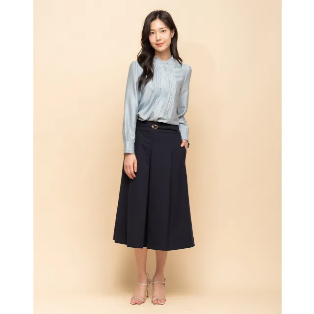 【perng yuh 芃諭名品】恬雅質感 中長褶裙(附腰帶)(2025 SS Collection|4A春夏新品上市)