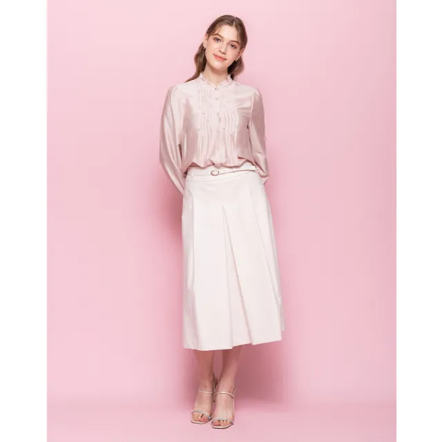 【perng yuh 芃諭名品】恬雅質感 中長褶裙(附腰帶)(2025 SS Collection|4A春夏新品上市)