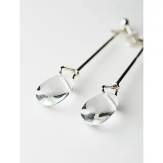 【Georg Jensen】Dew Drop 白水晶針式純銀耳環-60mm