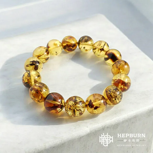 【赫本珠寶】老礦琥珀花珀蜜蠟手鍊-A01(14mm)