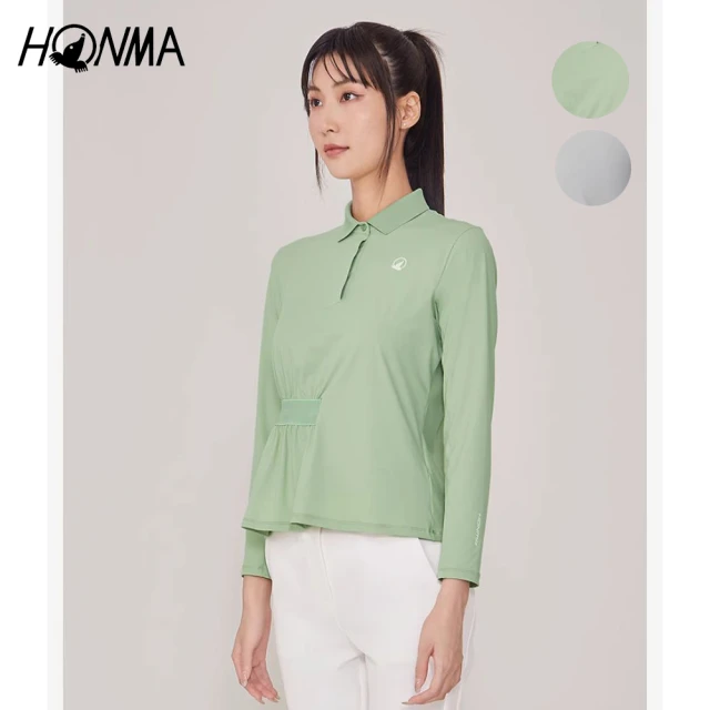 HONMA 本間高爾夫 女款皺褶長袖POLO衫 日本高爾夫專業品牌(S-L 薄荷綠 灰色任選HWJQ705L137)