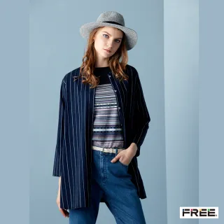 【FREE】INDIGO全開襟條紋長袖外套(丈青)