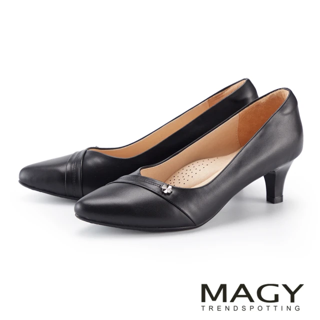 MAGY 典雅方釦牛皮尖頭低跟鞋(黑色)優惠推薦