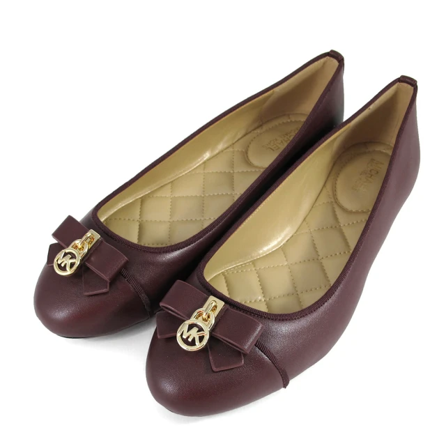 Michael Kors 金色LOGO素面平底娃娃鞋(酒紅色