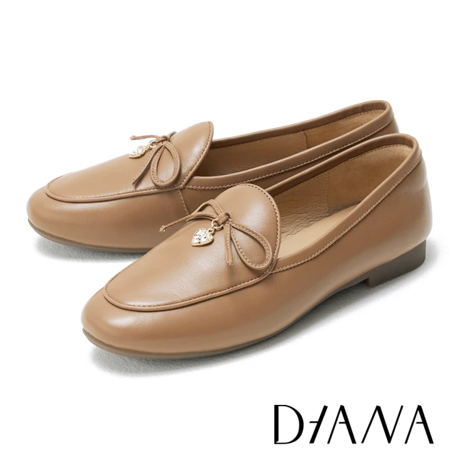 DIANA 造型蝴蝶結牛皮壓花平底鞋(米色)優惠推薦