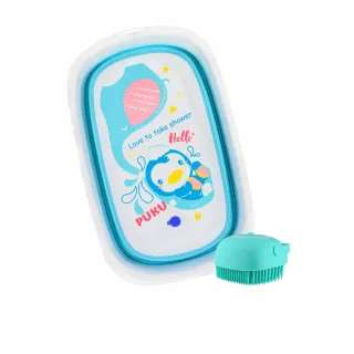 【PUKU 藍色企鵝】大象 摺疊浴盆 澡盆組(含沐浴刷)