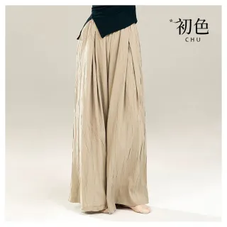 【初色】現貨 寬鬆遮肉顯瘦飄逸鬆緊高腰直筒闊腿長褲-共5色-33704(M-2XL可選/快速出貨)