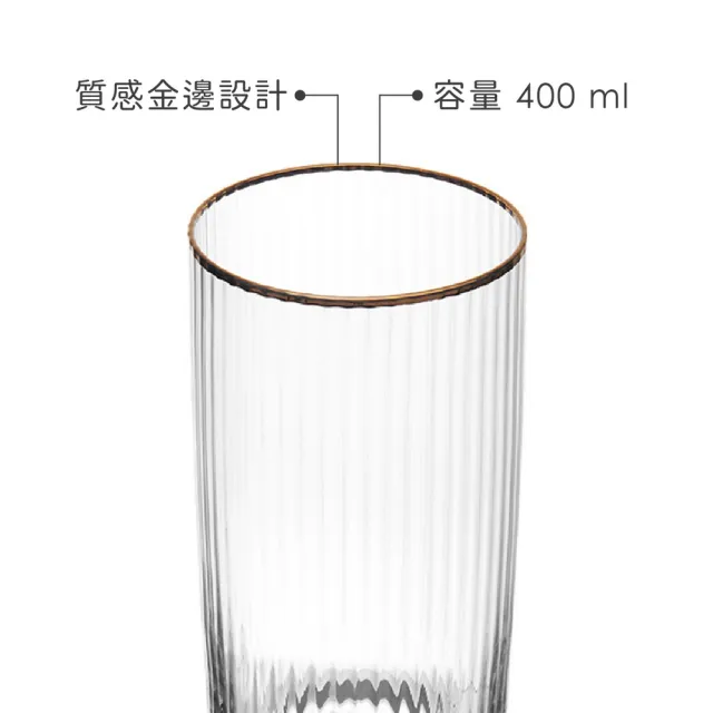 【MIKASA】美國 Sorrento水晶玻璃高球杯4入 金邊豎紋510ml / 水杯 調酒 可林杯 長飲杯 雞尾酒杯
