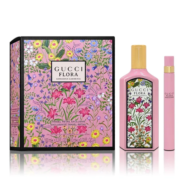 【GUCCI 古馳】華麗梔子花女性淡香精 100ml香氛禮盒(淡香精100ML+隨身瓶10ML)