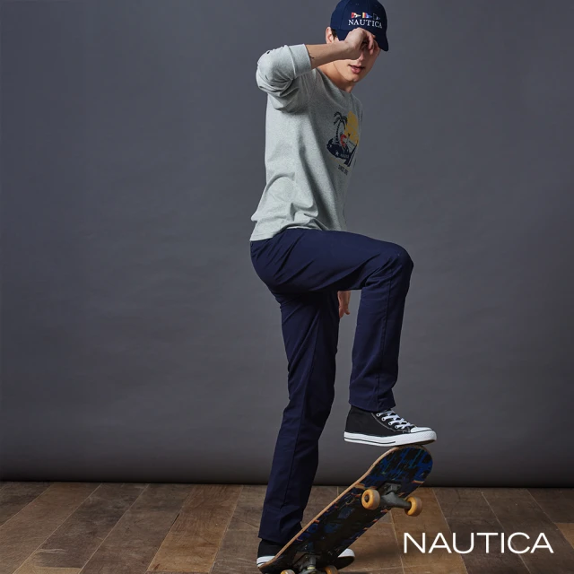 NAUTICA 官方旗艦 男裝 休閒柔棉彈性長褲(深藍色)