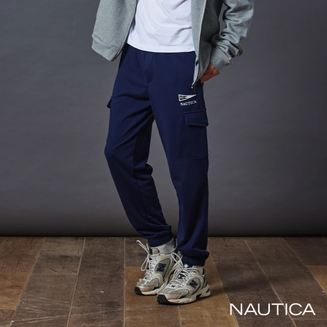 NAUTICA 官方旗艦 男裝 棉質鬆緊腰頭舒適運動長褲(深藍色)