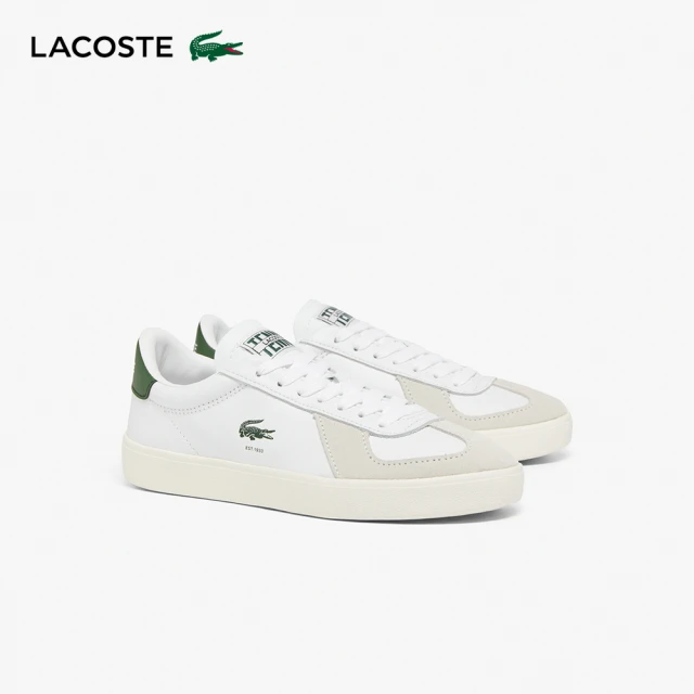 LACOSTE BASESHOT 女鞋 皮革麂皮 休閒鞋 德訓鞋 白綠(49SFA0028_65T)