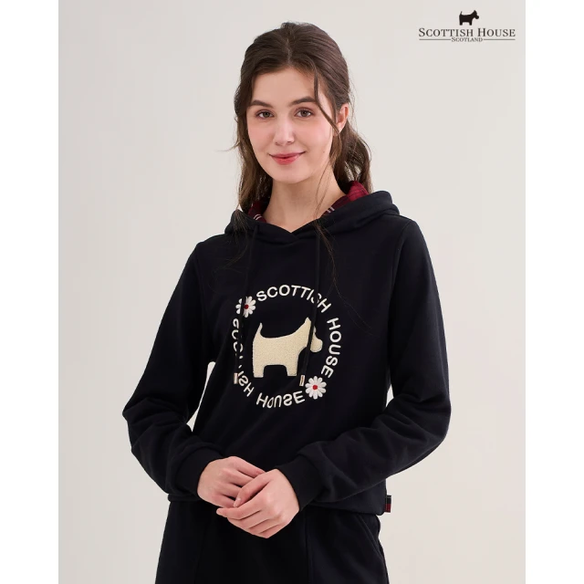 SCOTTISH HOUSE 立體繡花棉質長袖帽T-黑/紫 CIVA1217