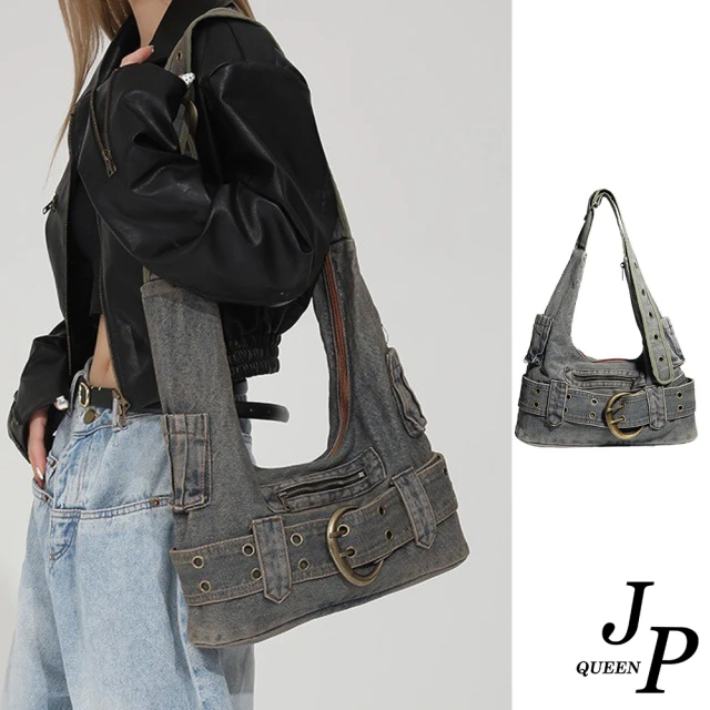 Jpqueen 撞色質感女款束口手提側肩斜背包水桶包(2色可