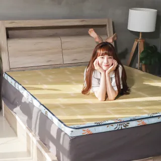 【小老闆寢具】標準雙人5尺 精緻竹蓆x透氣布 5公分直立棉 摺疊床墊(日式三折設計 租屋/外宿便攜)