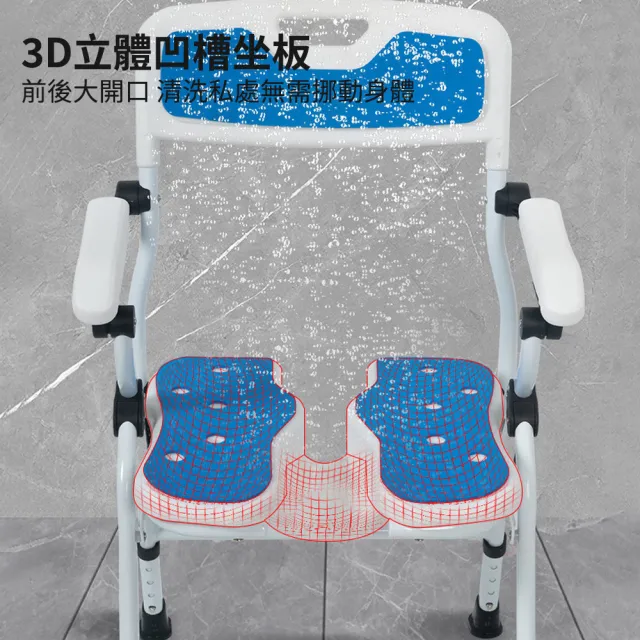 【納美生醫科技】老人孕婦洗澡椅 3D凹槽免安裝折疊洗澡椅(沐浴椅 贈止滑靠背墊+座墊+花灑扣)