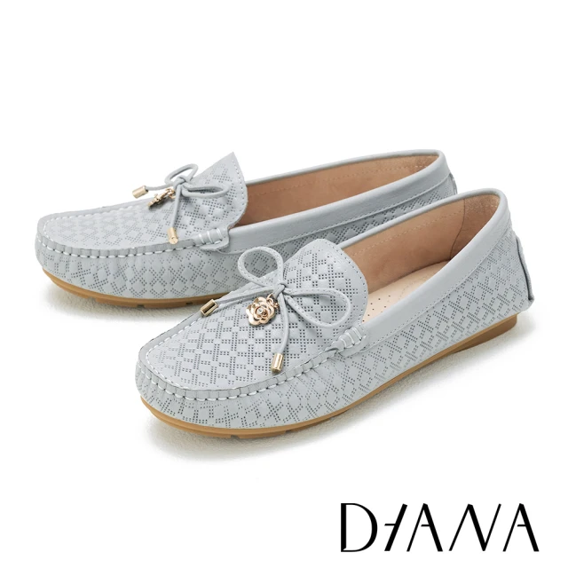 DIANA 造型蝴蝶結牛皮壓花平底鞋(米色)優惠推薦