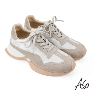 【A.S.O 阿瘦集團】A.S.O 彈性鞋帶撞色復古女鞋(淺灰)