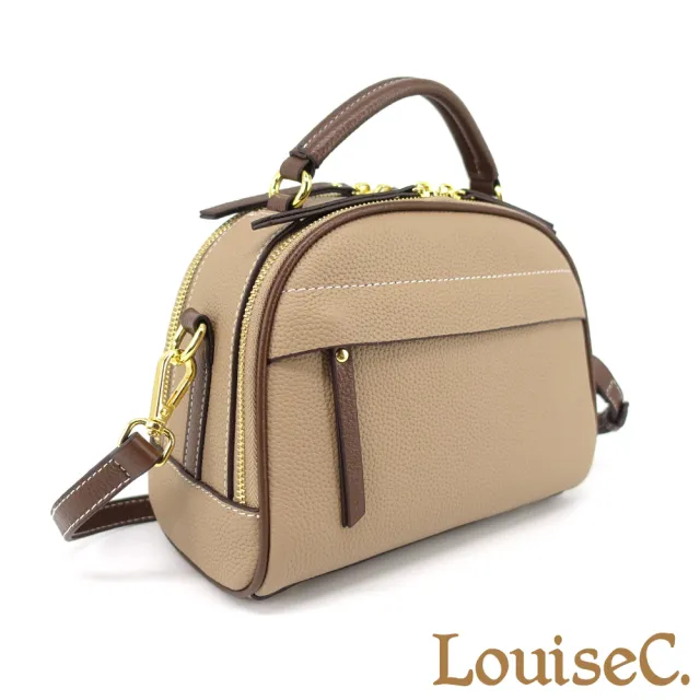 【LouiseC.】雙11 Tree House 牛皮多隔層雙層拉鍊手提斜背真皮保齡球包-4色-雙背帶設計(真皮包包