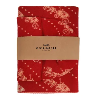 【COACH】羊毛圍巾毛帽組 禮物組(紅色)