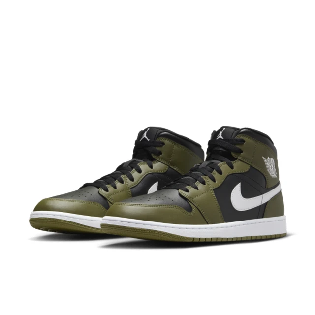 NIKE 耐吉 運動鞋 休閒鞋 男鞋AIR JORDAN 1 MID Black White Olive 橄欖綠 黑 中筒 AJ1(DQ8426092)